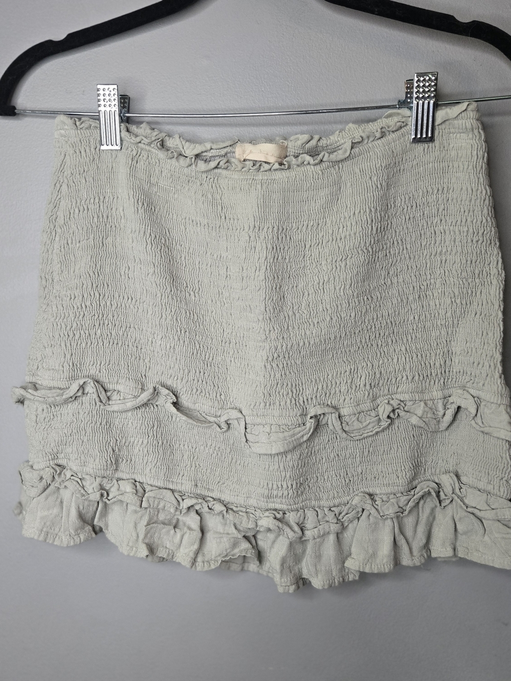 Altar'd State Sage Green Smocked Ruffle Mini Skirt L Stretch Boho Cottagecore